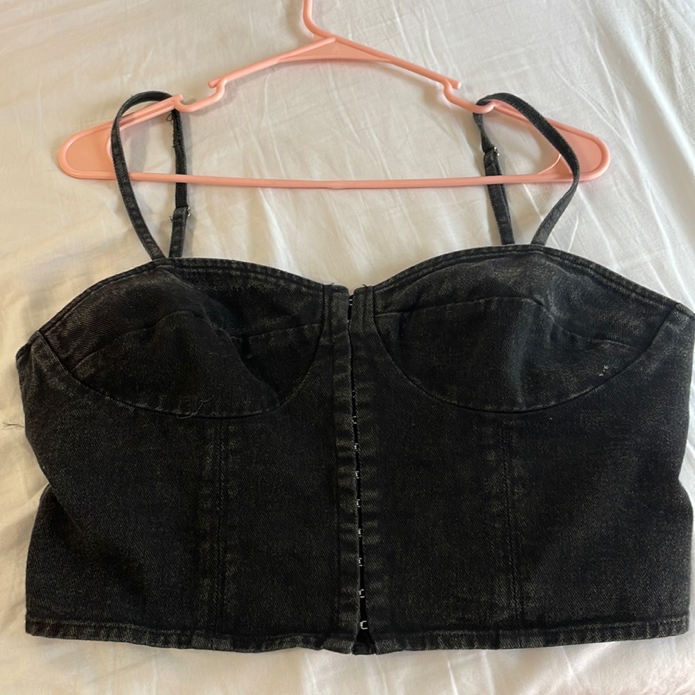 Honey Punch Black Denim Corset Top
